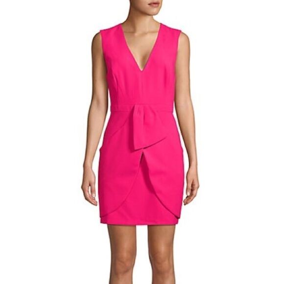 BCBGMAXAZRIA Clare Sleeveless V-neck Sheath Mini Dress In Pink Peacock 10 - Picture 3 of 4